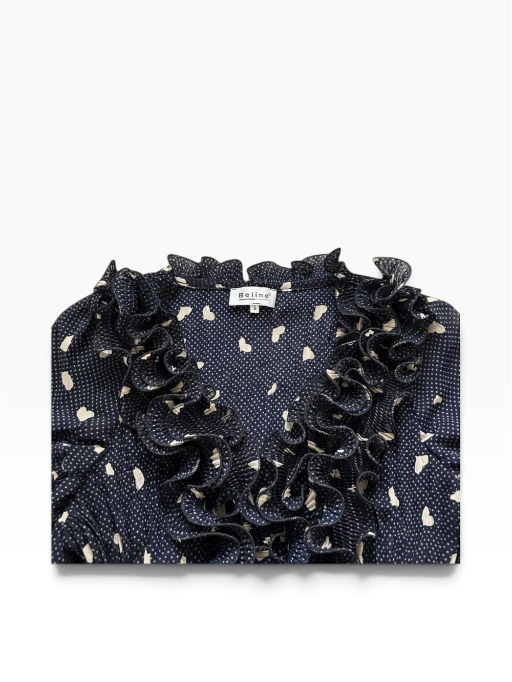 Beline Paris Made in France Ruffle Mousseline Blouse Navy Size 6 Sm/Med - Picture 5 of 11